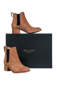 Current Boutique-Rag & Bone - Camel Suede Heeled Walker Booties Sz 5 Chic Fall Suede Chelsea Boots, Chic Brown Suede Chelsea Boots, Beige Suede Chelsea Boots For Fall, Brown Suede Booties For Fall, Chic Brown Suede Booties, Fall Staples, A Haunted House, Pumpkin Spice Latte, Short Boots