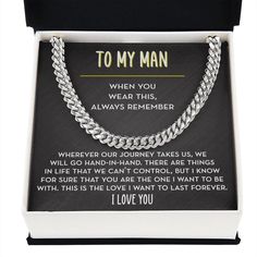 This Necklace for your Man is a modern chain link necklace that is perfect as a gift for your Man for Valentine's Day, your Anniversary, his Birthday, or any special occasion to say "I love you!". Give your Boyfriend or Husband this Chain Link Necklace as a romantic way to show him how much you love him. Give him a high-quality stainless steel chain link necklace that he can wear for years to come. This is available in polished stainless steel or 14K yellow gold, so you can be sure this perfectl Stainless Steel Chain Link Necklace, To My Man, Mens Chain Necklace, Classic Necklace, Valentines Day Gifts For Him, My Man, Birthday Gift For Him, Wellness Gifts, Your Boyfriend