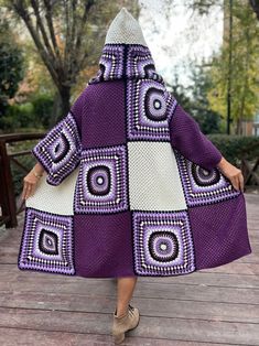 Granny Square Cardigan, Purple Hippie Coat, Colorful Sweater, Crochet Jacket, Hooded Sweater, Hippie Cardigan, Patchwork Jacket - Etsy Hippie Cardigan, Granny Square Cardigan, Crochet Jacket Pattern, Square Cardigan, Cardigan Purple, Crochet Hoodie, Sweater Crochet, Crochet Coat