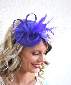 "Sinamay Fascinator with feathers on matching satin headband. Perfect Piece for a wedding, tea party or any other special occasion. -Available in other colors -Comfortable -Ultra Light -Available in different colors Available for immediate shipment! Shop more Fascinators in different colors and styles: https://www.etsy.com/shop/QueenSugarBee?section_id=17790047&ref=shopsection_leftnav_1 Select matching and unique jewelry pieces: https://www.etsy.com/shop/QueenSugarBee?section_id=17798152&amp Purple Fascinator, British Hats, Pink Hats, Sinamay Fascinator, Womens Tea, Pink Fascinator, Couture Hats, Hat Wedding, Church Hat