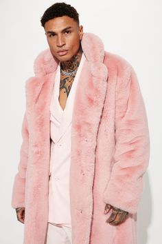 Available In Pink. Notch Lapels 3 Button Closure Side Hand Pockets 100% Polyester Imported | Mens Caputo Faux Mink Fur Long Coat in Pink size Large by Fashion Nova Fur Long Coat, Mink Fur, Mens Outerwear, Long Coat, Pink Fashion, Fashion Nova, Fur Coat, Hoodies Men, Mens Jackets