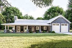 this is an artist's rendering of a ranch style home with two car garages