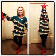 How to make the most awesome tacky Christmas sweater and turn your whole body into a Christmas tree! Ugly Christmas Tree, Štědrý Den, Best Ugly Christmas Sweater, Diy Ugly Christmas Sweater, Tacky Christmas Sweater, Christmas Tree Sweater, Ugly Xmas Sweater, Tacky Christmas, Diy Kostüm