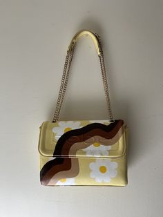 Yellow Vintage Bags, Retro Yellow Shoulder Bag With Adjustable Strap, Spring Vintage Floral Print Shoulder Bag, Vintage Yellow Tote Shoulder Bag, Vintage Floral Print Shoulder Bag For Spring, Yellow Floral Print Shoulder Bag For Daily Use, Retro Rectangular Shoulder Bag For Spring, Vintage Yellow Shoulder Bag For Daily Use, Vintage Yellow Shoulder Bag With Adjustable Strap