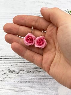 Beautiful pink rose earrings for every lovely day. The life of the real roses is too short to make some flower earrings with them. Instead of real flowers, I offer you these beautiful handmade flowers that will never fade. Such a piece of floral jewelry can please you for many years. They will beautifully adorn your look in any season of the year. Details: * Designed with handmade flowers out of cold porcelain (air dry clay); * Diameter of the roses 0.6 inches (1.5 cm); * Base color will be made Feminine Flower Earrings With Ear Wire For Gifts, Handmade Feminine Flower Earrings For Gifts, Dainty Handmade Flower Earrings, Handmade Flower Earrings As Feminine Gift, Feminine Handmade Flower Earrings For Gift, Flower Shaped Earrings With Rose Design For Gift, Flower Rose Design Earrings As Gift, Rose Design Flower Earrings As Gift, Pink Earrings With Handmade Flowers For A Gift