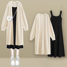 Chic Knit Cardigan Outerwear Slip Dress Set Elevate your style with our elegant Chic Knit Cardigan Outerwear Slip Dress Set. This versatile set features a chic knit cardigan that can be worn multiple ways and a slip dress for effortless layering. Add a touch of sophistication to any outfit with this must-have set. Size Info. M: for Weight Range (45-55 kg). for Height Range (150-175 cm) L: for Weight Range (55-60 kg). for Height Range (150-175 cm) XL: for Weight Range (60-70 kg). for Height Range Modakawa Outfits, Cardigan And Dress Outfit, One Set Outfit, Cardigan Dress Outfit, Khaki Cardigan, Apricot Dress, Rok Outfit, Cardigan Dress, High Road