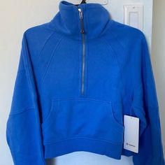 Lululemon Scuba Oversized Funnel Neck Gorgeous Blue Nile Silver Details Nwt New With Tags Size Xs/S With An Oversized Fit And The Soft, Cozy Fabric You Love, This New Scuba Silhouette Keeps Your Post-Practice Comfort At Peak Levels. Light Cotton Terry Fabric Is Lightweight, Naturally Breathable, And Soft Against Your Skin Designed For On The Move Zipper Garage Helps Protect Your Chin Kangaroo Pocket With Hidden Phone Sleeve Elastic Zipper Pull Doubles As An Emergency Hair Tie Thumbholes Keep You Blue Half-zip Activewear For Sports, Blue Sports Activewear Half-zip, Blue Half-zip Sports Activewear, Lululemon Clothes, Anna Claire, Lulu Outfits, Birthday Basket, Blue Lululemon, Lululemon Outfits