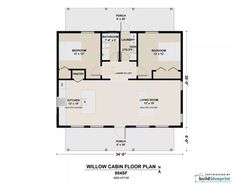 the floor plan for a two bedroom cabin