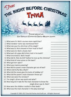 the night before christmas trivia with santa's sleigh and reindeers