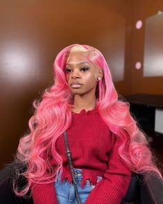 ✅ 13*4  lace frontal wig ✅ 200% Density ✅PINK 😍 ✅Comes with an adjustable elastic band and clips. ✅ Can be customized to fit a small/medium/ large head size. ✅Comes styled ✅Pre Plucked Hairline ✅ Knots Perfectly Bleached Hairline ✅Washed & Conditioned Boujee Hairstyles, Hair Websites, Birthday Hairstyles, Wig Styling, Pink Wig, Colored Wigs, Hair Laid, Hair Texture