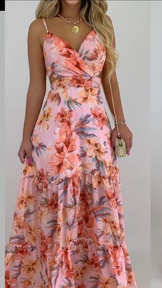 Summer Modest Outfits, Print Maxi Dresses, Dresses Vacation, Rok Outfit, Spaghetti Strap Maxi Dress, Dress Sleeve Styles, فستان سهرة, Sweet Floral, Women Maxi