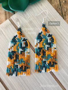 the beaded earrings are made with beads