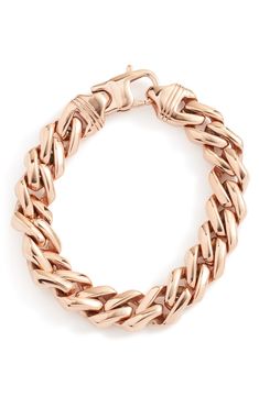 A chunky curb-chain bracelet adds hearty shine to your stack. 8" length; 3/8" width Silvertone plate or goldtone plate Imported Rose Gold Metal Chain Bracelet, Rose Gold Metal Bracelet, Rose Gold Metal Bracelet With Gold Chain, Tarnish Resistant Rose Gold Chain Link Bracelet, Flat Slippers Sandals, Curb Chain Bracelet, Classic Bracelets, Couple Bracelets, Rose Gold Bracelet