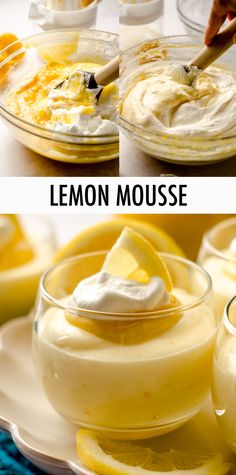 lemon mousse with whipped cream in a glass bowl