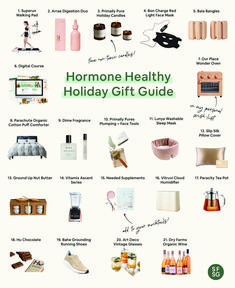 a poster with different types of items for the holiday gift guide, including soaps and lotions