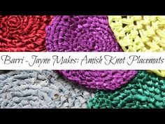 many different colored pieces of yarn with the words barni - jane makes amish knott placemats