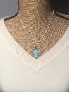 "Genuine Turquoise Gemstone Cross with 925 Sterling Silver Pendant Necklace.  FREE SHIPPING IN THE USA, $11 Every Where Else.  This necklace can also have a 20\",24\", 30\" 925 Sterling Silver Chain, Buyers choice, no extra charge (One chain only)." Spiritual Turquoise Necklace With Cross Pendant Gift, Spiritual Turquoise Cross Pendant Necklace Gift, Turquoise Cross Pendant Necklace For Gift, Spiritual Cross Turquoise Necklace For Gift, Spiritual Turquoise Cross Necklace As Gift, Spiritual Turquoise Cross Necklace For Gift, Spiritual Turquoise Cross Necklace, Turquoise Cross Sterling Silver Necklace, Turquoise Sterling Silver Cross Necklace