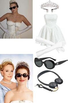 the princess bride costume includes sunglasses, tiara and headbands for her wedding day