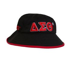 Delta Sigma Theta Apparel, Floppy Bucket Hat, Greek Accessories, Delta Sigma Theta Gifts, Embroidered Bucket Hat, Theta Sorority, Delta Sigma Theta Sorority, Black Bucket Hat, African American Dolls