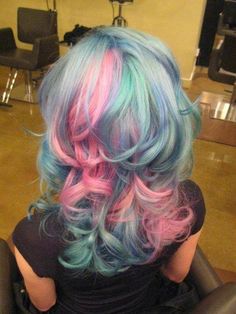 Tri Colored Hair, Outfit Store, Blue And Pink Hair, Multicolor Hair, Cotton Candy Hair, Dye Patterns, Multi Colored Hair, Candy Hair