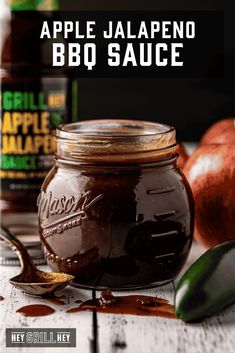 an apple jalapeno bbq sauce in a mason jar