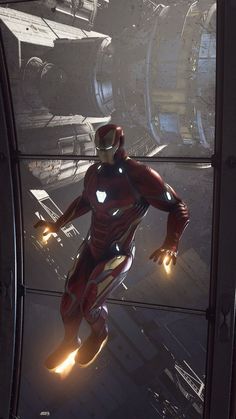 an iron man in a futuristic space station