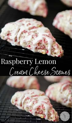 raspberry lemon cream cheese scones on a cooling rack