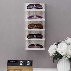 Whitewashed Wood Wall Mounted Sunglasses Holder, Retail Eyewear Display Shelf-MyGift Retail Display Case, Shadow Box Shelves, Wood Storage Shelves, Eyewear Display, Whitewashed Wood, Sunglasses Display, Countertop Surfaces, Sunglasses Holder, Box Shelves