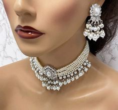 Jewelry for Bride, Indian Bridal Jewelry Set, Victorian Pearl Choker Necklace Earrings, Kundan Jewelry, Ivory Pearl Choker statement Set Jewelry For Bride, Bride Indian, Earrings Kundan, Indian Bridal Jewelry, Jewelry Victorian, Bridesmaids Gift Sets, Indian Bridal Jewelry Sets, Colorful Stones, Kundan Jewelry