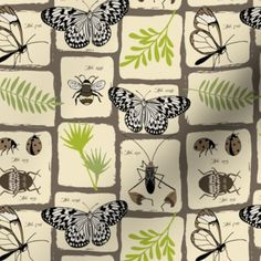 an image of bugs and leaves on a tile background