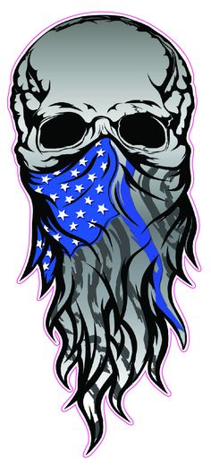 a skull wearing a bandana with the american flag on it