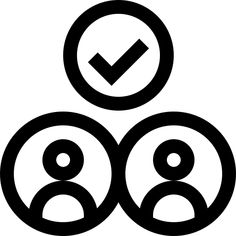 a black and white icon with a check mark in the center