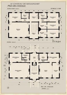 two floor plans for the chateau de mounsaart, which is located in an old