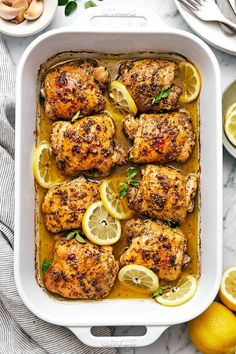 Greek Lemon Chicken Mediterranean Plates, Crisp Chicken, Lamb Koftas, Herb Marinade, Greek Chicken Recipes, Greek Lemon Chicken, Lemon Chicken Recipe, Lemon Herb, Baked Chicken Thighs