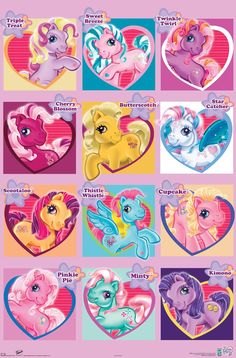 the my little pony heart shaped stickers are in different colors and shapes, including pink