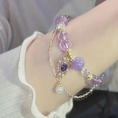 Korean Jewellery, Crystal Beaded Bracelets, Luxury Purple, Purple Beaded Bracelets, Amethyst Bracelet Beads, Wrist Jewelry, Crystal Beads Bracelet, Hand Chain, Amethyst Beads