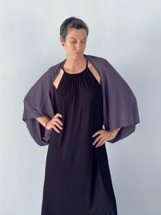 #color_steel Elegant Stretch Shrug For Layering, Fitted Wrap Shrug For Layering, Elegant Stretch Open Front Shrug, Versatile Stretch Shrug For Spring, Tunic With Pants, Shawl Dress, White Plum, Lycra Fabric, Versatile Wardrobe