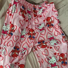 Pink Hello Kitty And Spider-Man Pajama Pants Size Large I’m 5’2 Size Small And This Now They Fit Me Comes With Bonus Hello Kitty Plush Keychain <3 Never Worn (Except For In These Pics For Reference) Red Long Pants Bottoms For Bedtime, Red Long Bottoms For Bedtime, Red Long Pants For Bedtime, Hello Kitty Print Bottoms For Pajama Party, Cute Hello Kitty Print Bottoms For Pajama Party, Cute Hello Kitty Print Loungewear Bottoms, Hello Kitty Print Sleepwear For Pajama Party, Playful Pink Pajama Party Bottoms, Playful Pink Bottoms For Pajama Party