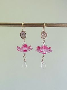 Delicate Pink Pierced Earrings, Delicate Pink Earrings, Pink Nickel-free Chandelier Earrings As A Gift, Pink Lotus Flower, Aesthetic Earrings, Aesthetic Accessories, Flower Water, Earrings Aesthetic, Witchy Stuff