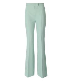 Twinset green stretch crêpe cady trousers. French pockets on the sides and metal logo on the back. Zip closure and metal hook. Flared bottom. Composition: 94% Pl, 6% Ea Fta:, 100% Pl Elegant Green Bottoms With Belt Loops, Chic Green Pants With Belt Loops, Chic Green Dress Pants For Office, Chic Green Elastane Pants, Green Flare Pants, Elegant Lingerie, Prada Leather, Flare Trousers, Stretch Crepe