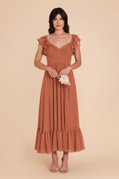 Michelle Chiffon Dress - Terracotta