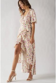 FLORAL PRINT ASYMMETRICAL WRAP MAXI SLIT ARM SLEEVES CREAM COLOR PERFECT FOR A WEDDING GUEST OR EASTER DRESS Floral Midi Dress Outfit, Floral Wedding Guest Dress, Movie Core, Midi Dress Outfit, Cream Maxi Dress, Floral Wrap Maxi Dress, Field Of Flowers, Floral Wrap Dress, Wrap Maxi Dress