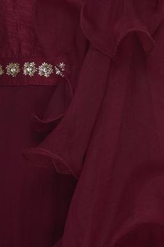 Shop for Nidhika Shekhar Maroon Embroidered Gown for Women Online at Aza Fashions Dabka Embroidery, Ruffle Dupatta, Ruffle Gown, Gown For Women, Sequin Embroidery, Gowns Online, Sequins Embroidery, Aza Fashion, Full Sleeve