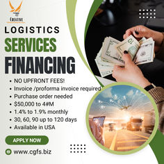 a flyer for a financial firm with money in front of it and the words logistic services