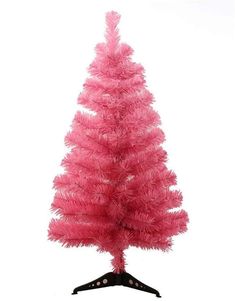 a pink christmas tree on a black stand