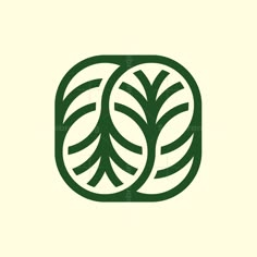 two green leaves are shown in the shape of a circle on a white background,