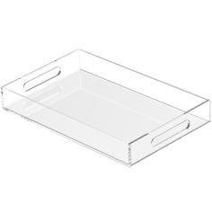 a clear plastic tray with handles on the top and bottom, is shown in front of a white background