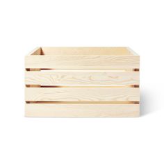 a wooden crate with two compartments on the side and one in the middle, against a white background