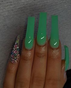 Green Acrylic Nails, Nails Green, Her Nails, Exotic Nails, Long Acrylic Nails Coffin, Long Square Acrylic Nails