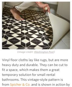 an image of a man laying tile on the floor with words describing how to use it